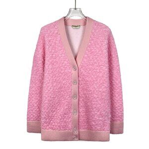 Fendi Pink Textured Button-Down Cardigan With Ribbed Trim Made In Italy